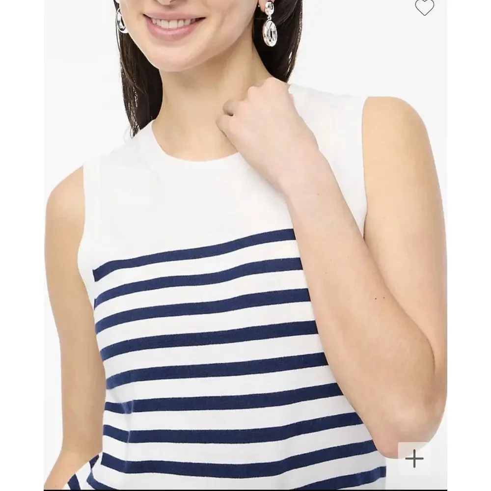 J.Crew Women’s Large Striped Sweater Classic Shell White Navy Coastal Nautical